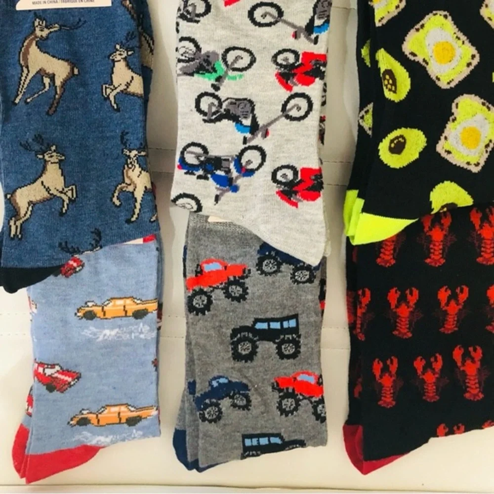 3pairs men’s socks-avocado toast‎ deer lobster cars trucks dogs motorcycle new